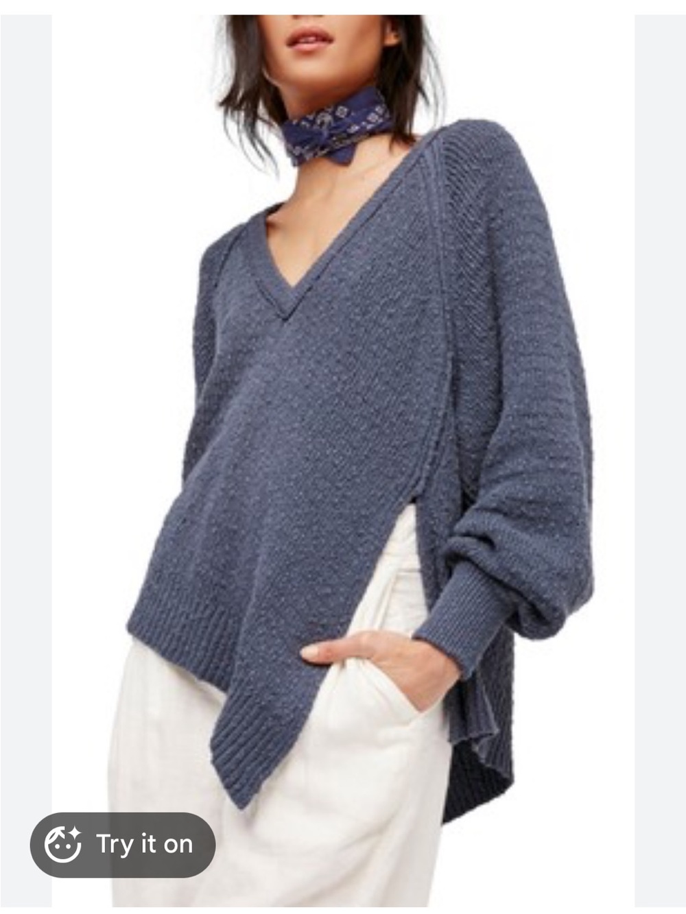 Free People West Coast V-Neck Pullover Sweater Slate Blue Grey
